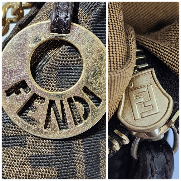 Fendi Zucca Canvas and Leather Chef Chain Link Hobo Bag Brown - Picture 13 of 16